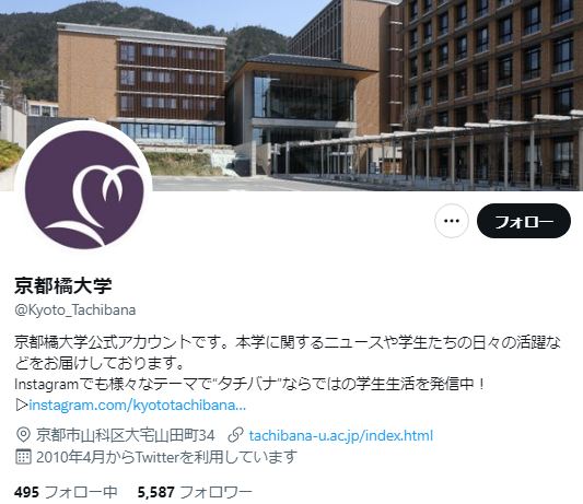 京都橘大学Twitterアカウント
