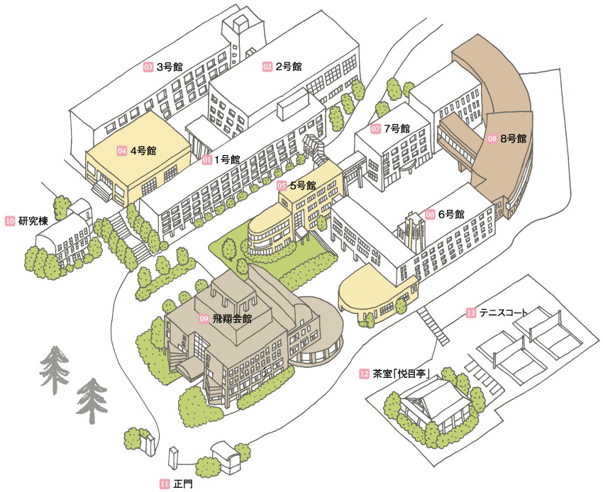 筑紫女学園大学のキャンパスマップ