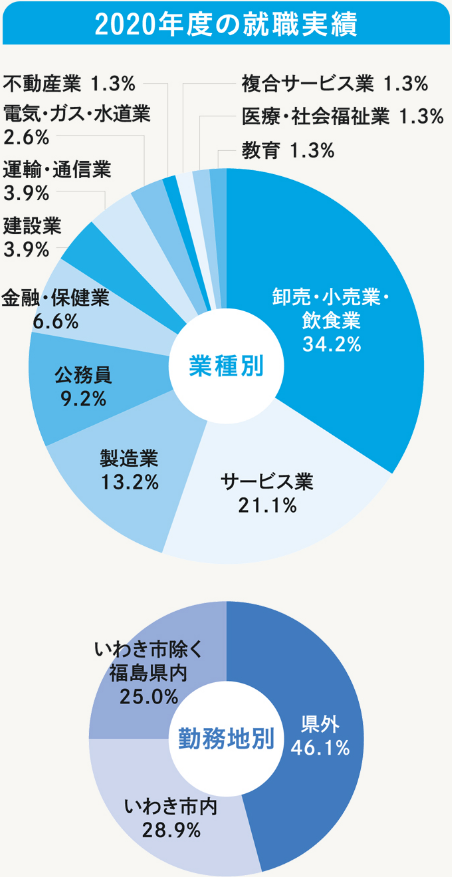 東日本国際大学業種別就職割合